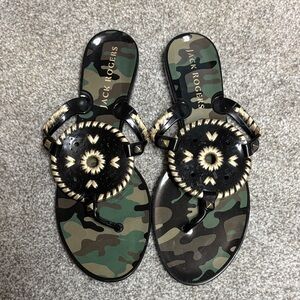 Jack Rogers Black Strappy Sandal with Camouflage Footbed
